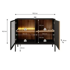 Dressoirs-Meubella - Dressoir Legend - Mat zwart - Eiken - 104 cm