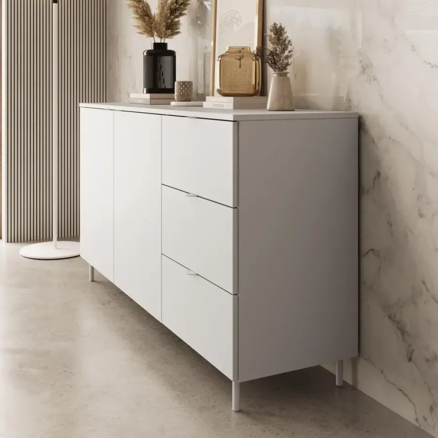 Meubella - Dressoir Malvare - Wit - 150 cm - Met lades