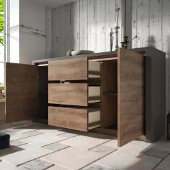 Meubella - Dressoir Monaco - Eiken - Grijs - 140 cm