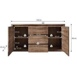 Meubella - Dressoir Monaco - Eiken - 140 cm