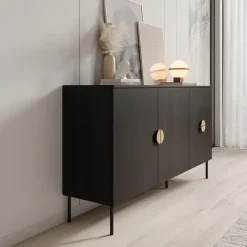 Dressoirs-Meubella - Dressoir Monor - Zwart eiken - 160 cm