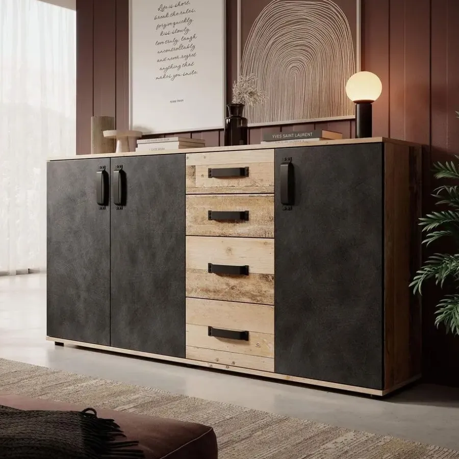 Dressoirs-Meubella - Dressoir Montreal - Grijs - Old wood - 160 cm