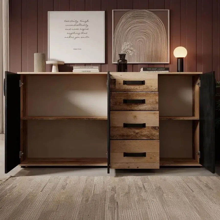 Dressoirs-Meubella - Dressoir Montreal - Grijs - Old wood - 160 cm