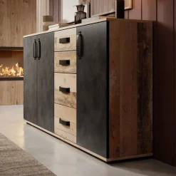 Dressoirs-Meubella - Dressoir Montreal - Grijs - Old wood - 160 cm