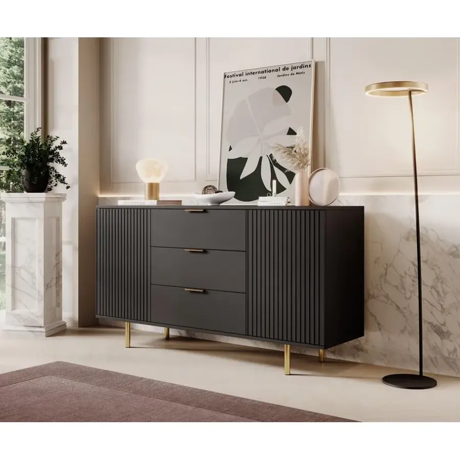 Meubella - Dressoir Nicola - Mat zwart - 150 cm