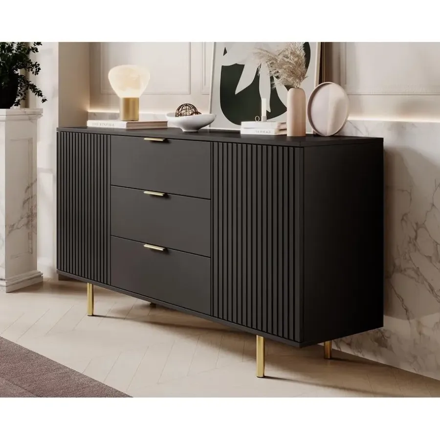 Meubella - Dressoir Nicola - Mat zwart - 150 cm