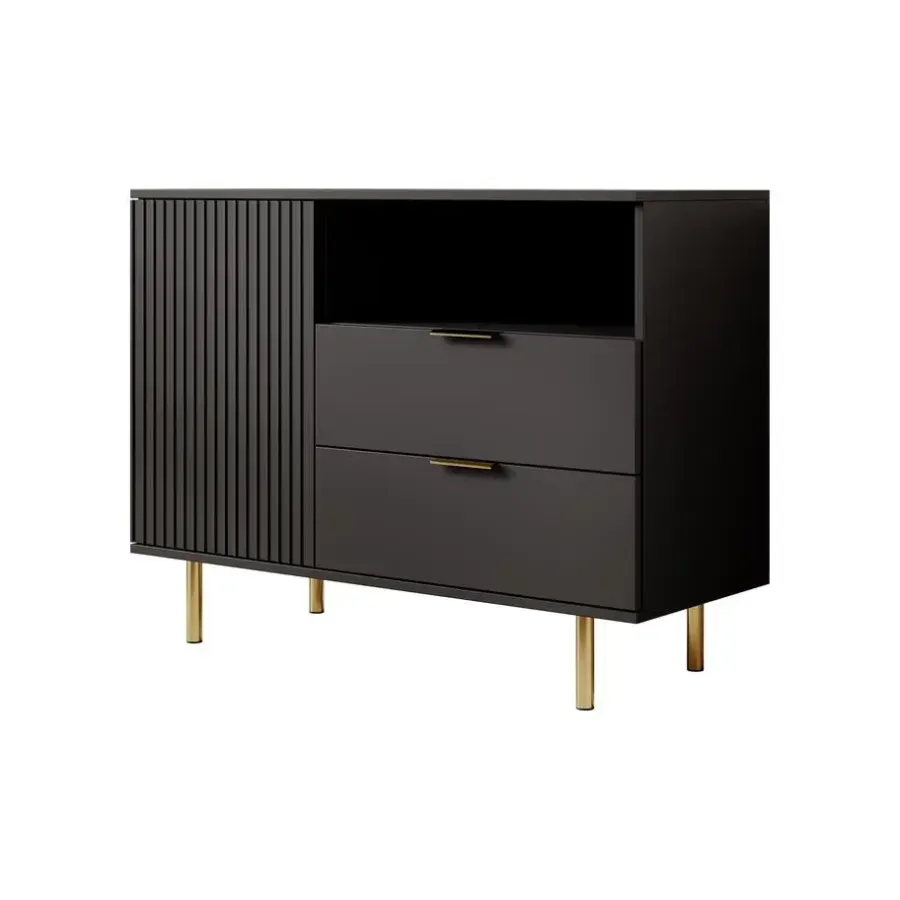 Dressoirs-Meubella - Dressoir Nicola - Mat zwart - 107 cm