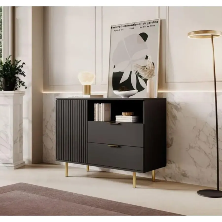 Dressoirs-Meubella - Dressoir Nicola - Mat zwart - 107 cm