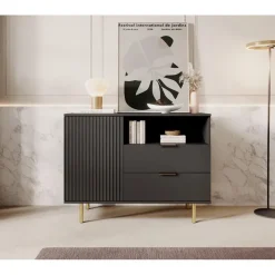 Dressoirs-Meubella - Dressoir Nicola - Mat zwart - 107 cm