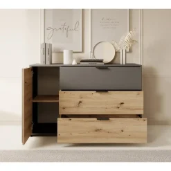 Meubella - Dressoir Roma - Grijs - Eiken - 125 cm