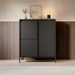 Meubella - Dressoir Saran - Mat zwart - Hoog - 104 cm