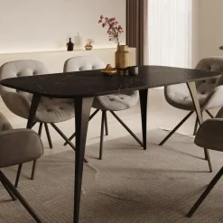 Meubella - Eetkamertafel Flix - Zwart marmer - 160 cm - Uitschuifbaar