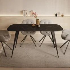 Meubella - Eetkamertafel Flix - Zwart marmer - 160 cm - Uitschuifbaar