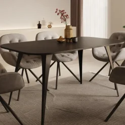 Meubella - Eetkamertafel Flix - Zwart - 160 cm - Uitschuifbaar