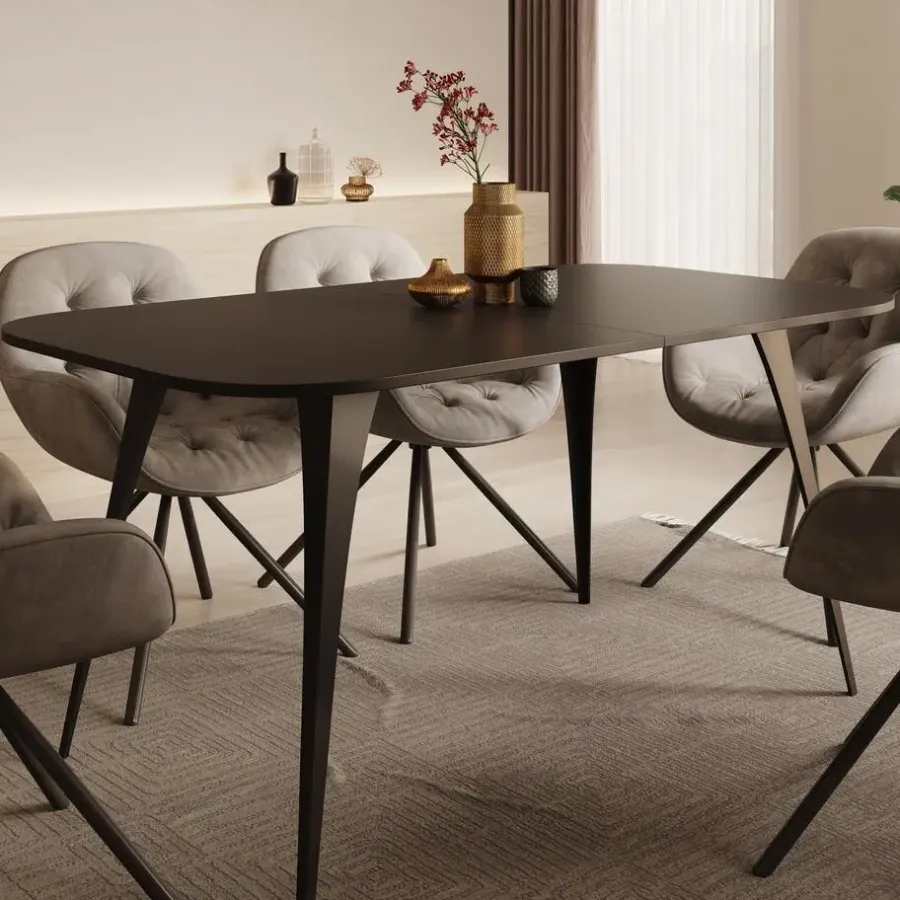Meubella - Eetkamertafel Flix - Zwart - 160 cm - Uitschuifbaar