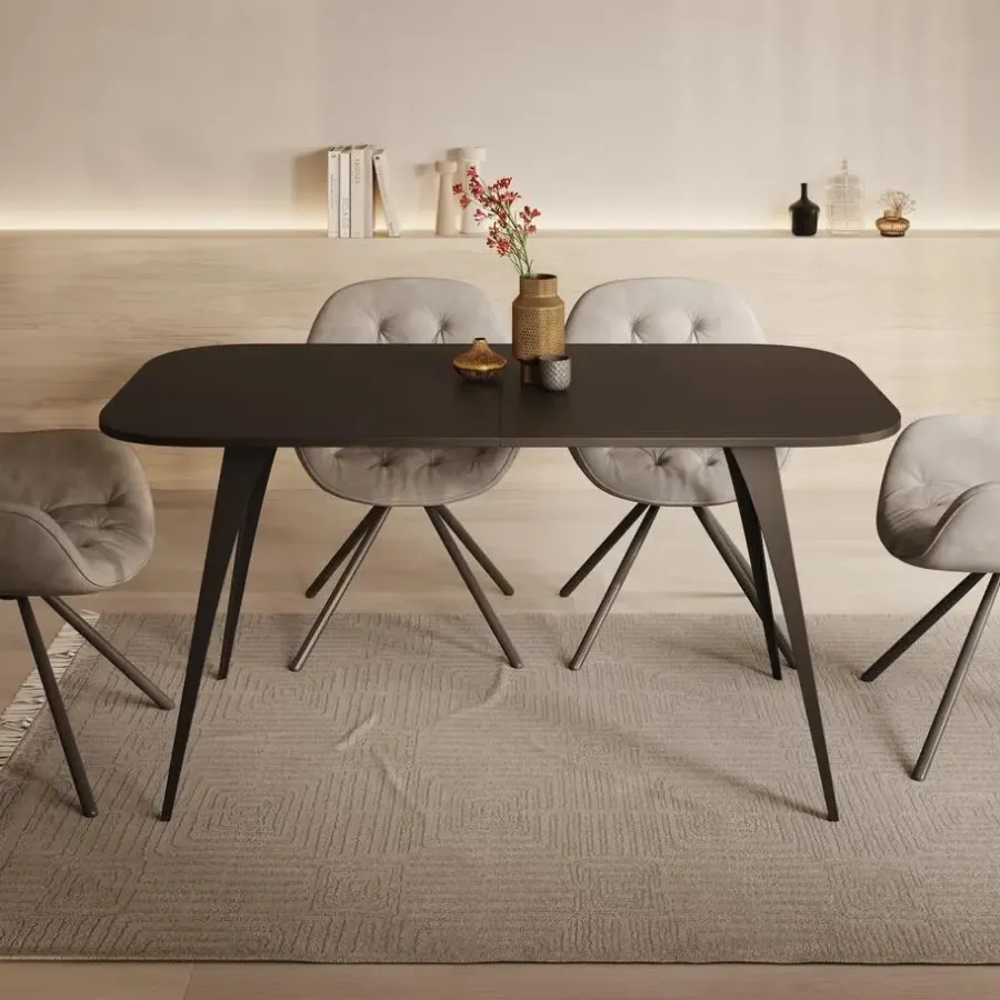 Meubella - Eetkamertafel Flix - Zwart - 160 cm - Uitschuifbaar