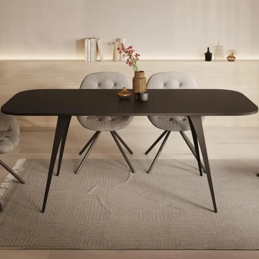 Meubella - Eetkamertafel Flix - Zwart - 160 cm - Uitschuifbaar