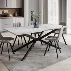 Meubella - Eetkamertafel Faithley - Wit marmerlook - 190 cm