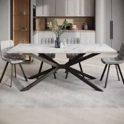 Meubella - Eetkamertafel Faithley - Wit marmerlook - 190 cm