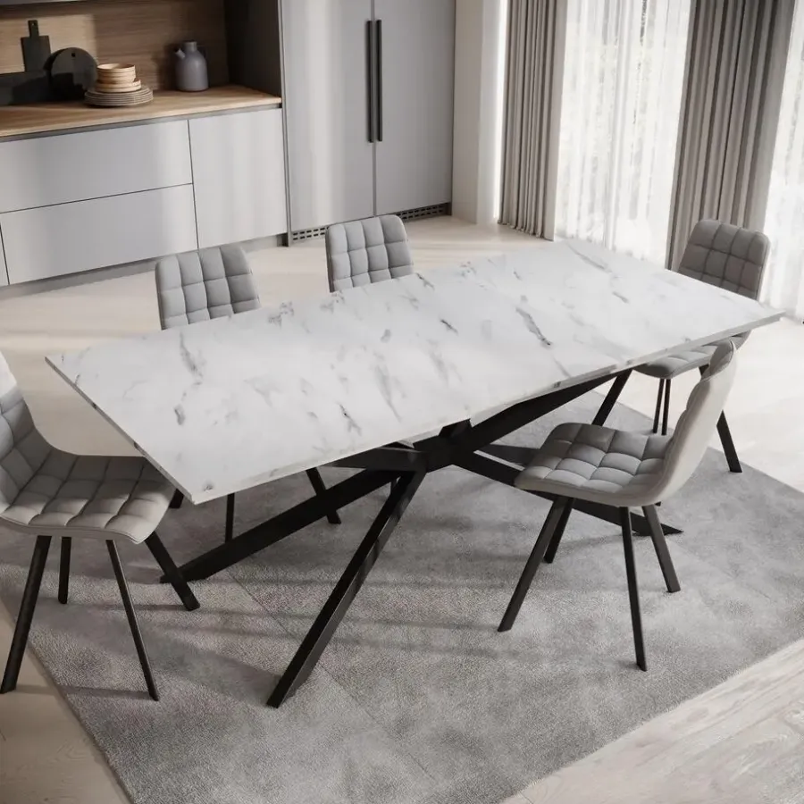Meubella - Eetkamertafel Faithley - Wit marmerlook - 190 cm
