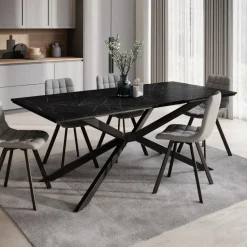 Meubella - Eetkamertafel Faithley - Zwart marmerlook - 190 cm