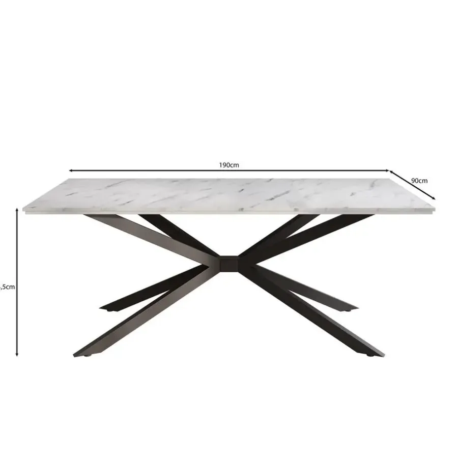 Meubella - Eetkamertafel Faithley - Zwart marmerlook - 190 cm