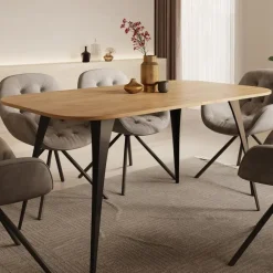 Industriële Eettafels-Meubella - Eetkamertafel Flix - Eiken - 160 cm - Uitschuifbaar