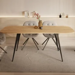 Industriële Eettafels-Meubella - Eetkamertafel Flix - Eiken - 160 cm - Uitschuifbaar