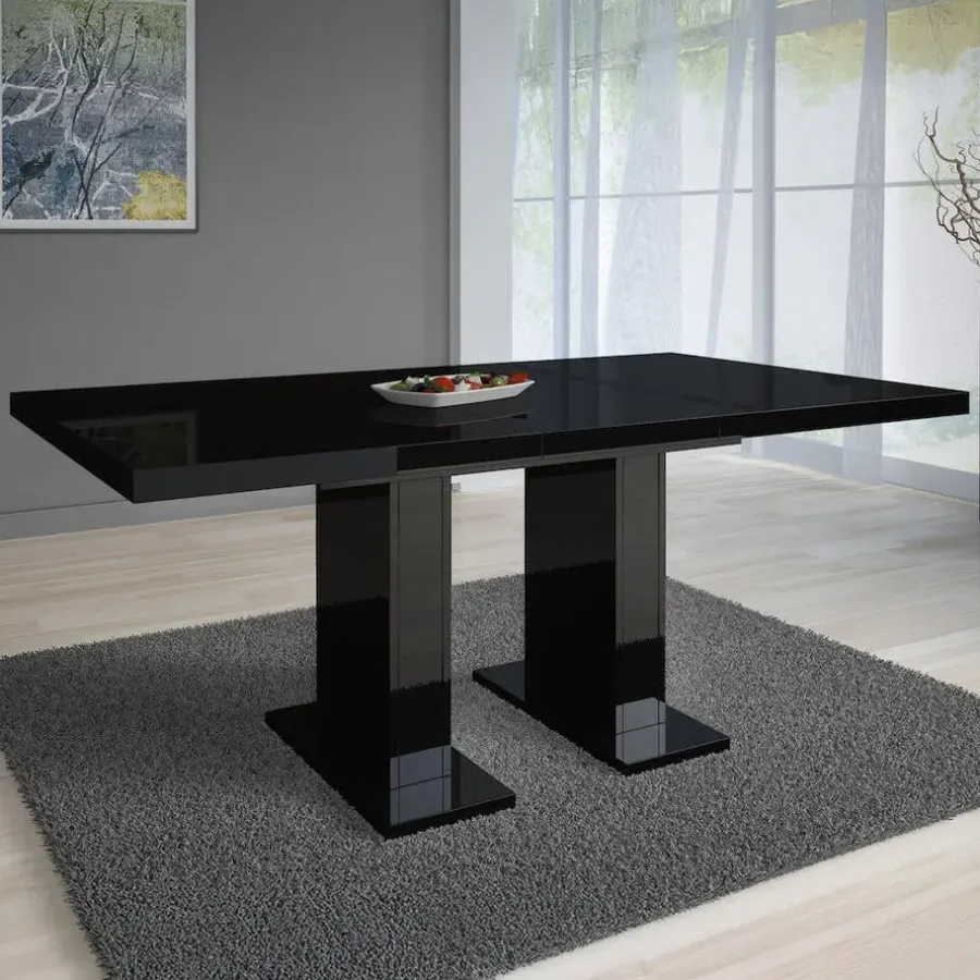 Meubella - Eetkamertafel Glamour - Hoogglans zwart - 160 cm - Uitschuifbaar