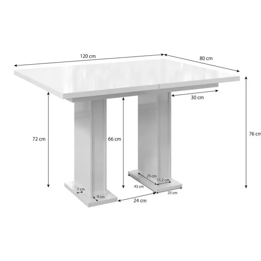 Meubella - Eetkamertafel Glamour - Hoogglans zwart - 160 cm - Uitschuifbaar