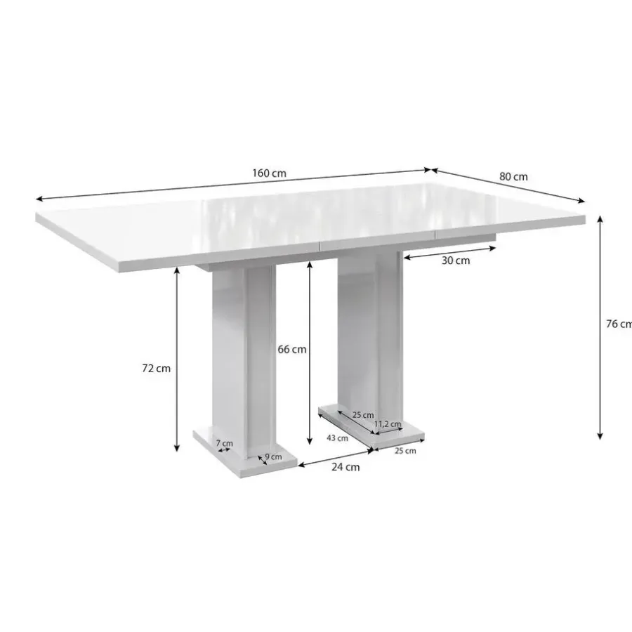 Meubella - Eetkamertafel Glamour - Hoogglans zwart - 160 cm - Uitschuifbaar