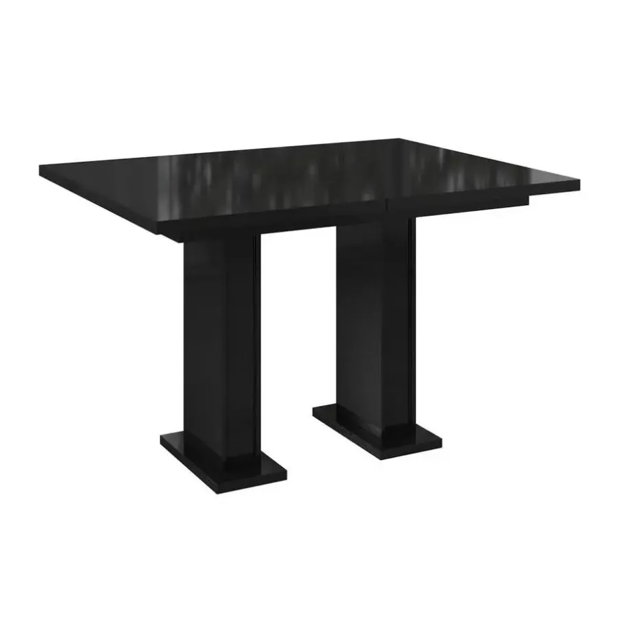 Meubella - Eetkamertafel Glamour - Hoogglans zwart - 160 cm - Uitschuifbaar