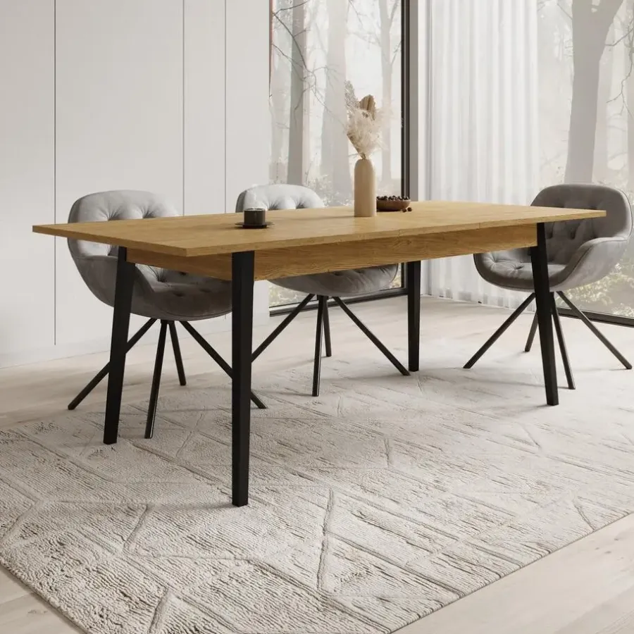 Rechthoekige Eettafels|Industriële Eettafels-Meubella - Eetkamertafel Monor - Eiken - 200 cm - Uitschuifbaar