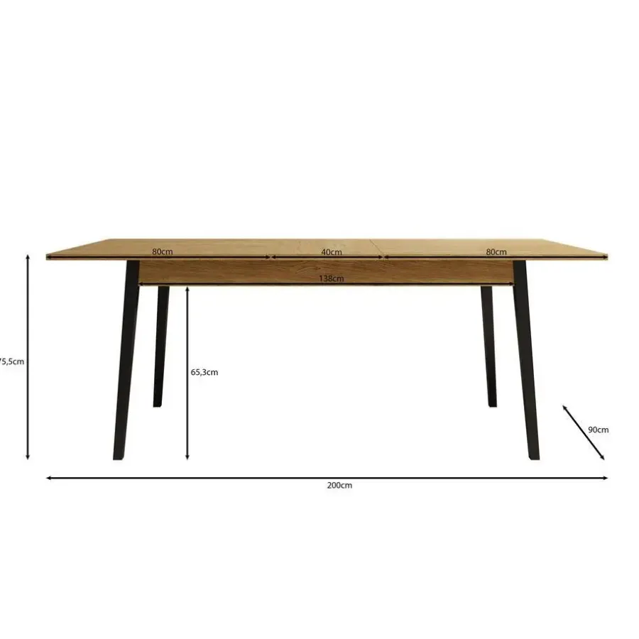 Rechthoekige Eettafels|Industriële Eettafels-Meubella - Eetkamertafel Monor - Eiken - 200 cm - Uitschuifbaar