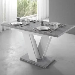 Meubella - Eetkamertafel Moris - Wit - Betonlook - 160 cm - Uitschuifbaar