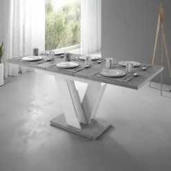 Meubella - Eetkamertafel Moris - Wit - Betonlook - 160 cm - Uitschuifbaar