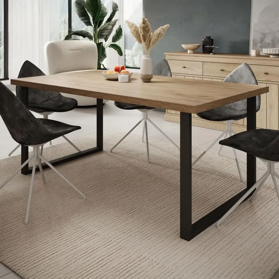 Rechthoekige Eettafels|Industriële Eettafels-Meubella - Eetkamertafel Vince - Eiken - 180 cm