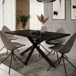 Industriële Eettafels-Meubella - Eetkamertafel Wabe - Zwart marmerlook - 160 cm