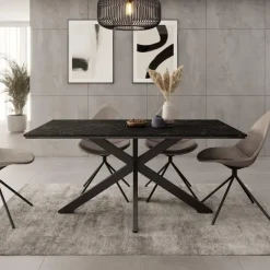 Industriële Eettafels-Meubella - Eetkamertafel Wabe - Zwart marmerlook - 160 cm