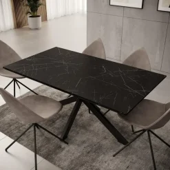 Industriële Eettafels-Meubella - Eetkamertafel Wabe - Zwart marmerlook - 160 cm