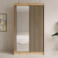 Meubella - Elles - Kledingkast met schuifdeuren - Eiken - 120x60x204 cm