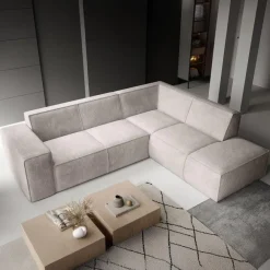 Meubella - Hoekbank Monet - Beige - Ribstof - Rechts