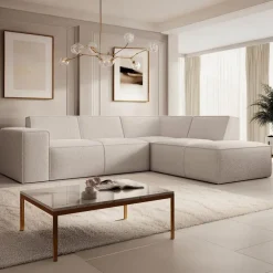 Hoekbanken-Meubella - Hoekbank Monet - Beige - Teddystof - Boucle - Rechts