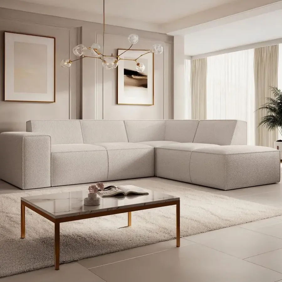 Hoekbanken-Meubella - Hoekbank Monet - Beige - Teddystof - Boucle - Rechts