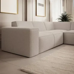Hoekbanken-Meubella - Hoekbank Monet - Beige - Teddystof - Boucle - Rechts