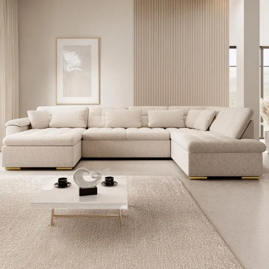 Hoekbanken-Meubella - Hoekbank Nicoreta - Beige - Teddy Boucle - Links