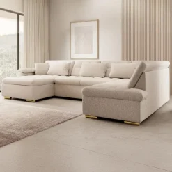 Hoekbanken-Meubella - Hoekbank Nicoreta - Beige - Teddy Boucle - Links