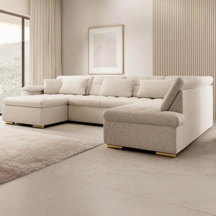 Hoekbanken-Meubella - Hoekbank Nicoreta - Beige - Teddy Boucle - Links