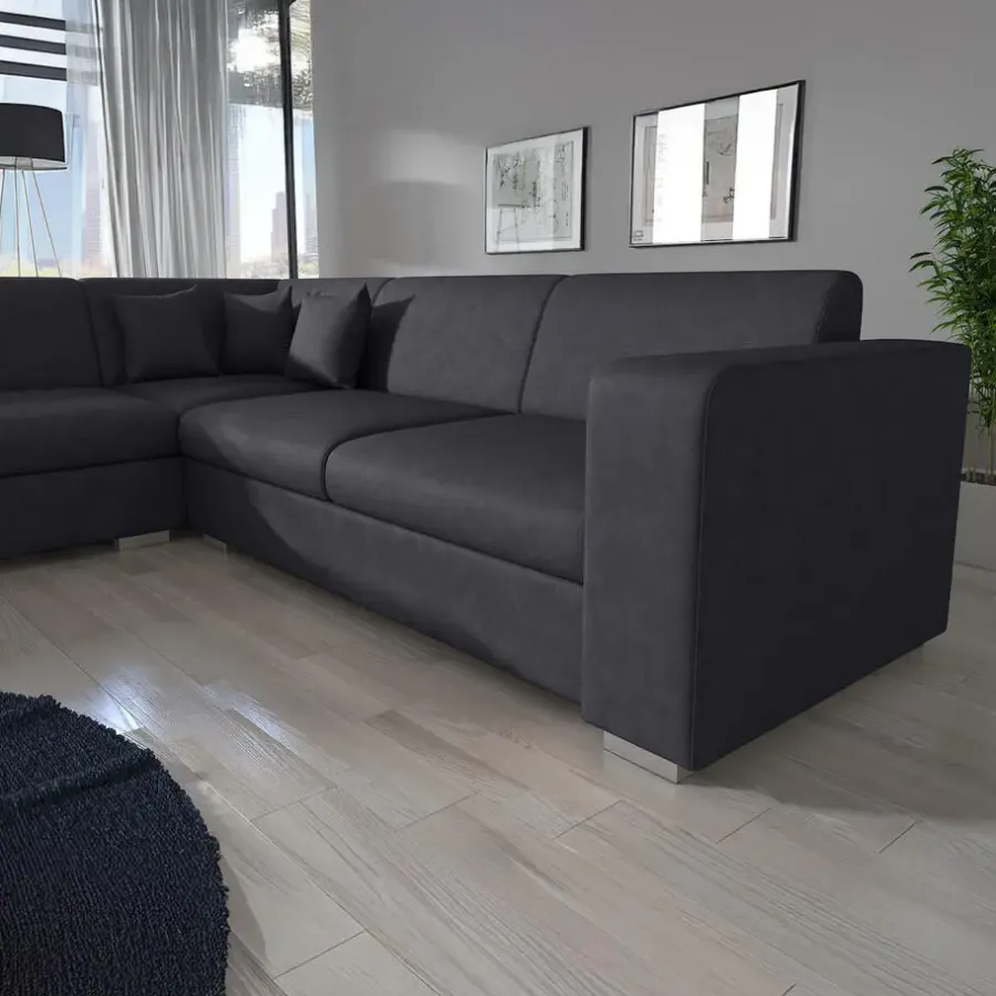 Meubella - Hoekbank Santana - Zwart - Leer - Links