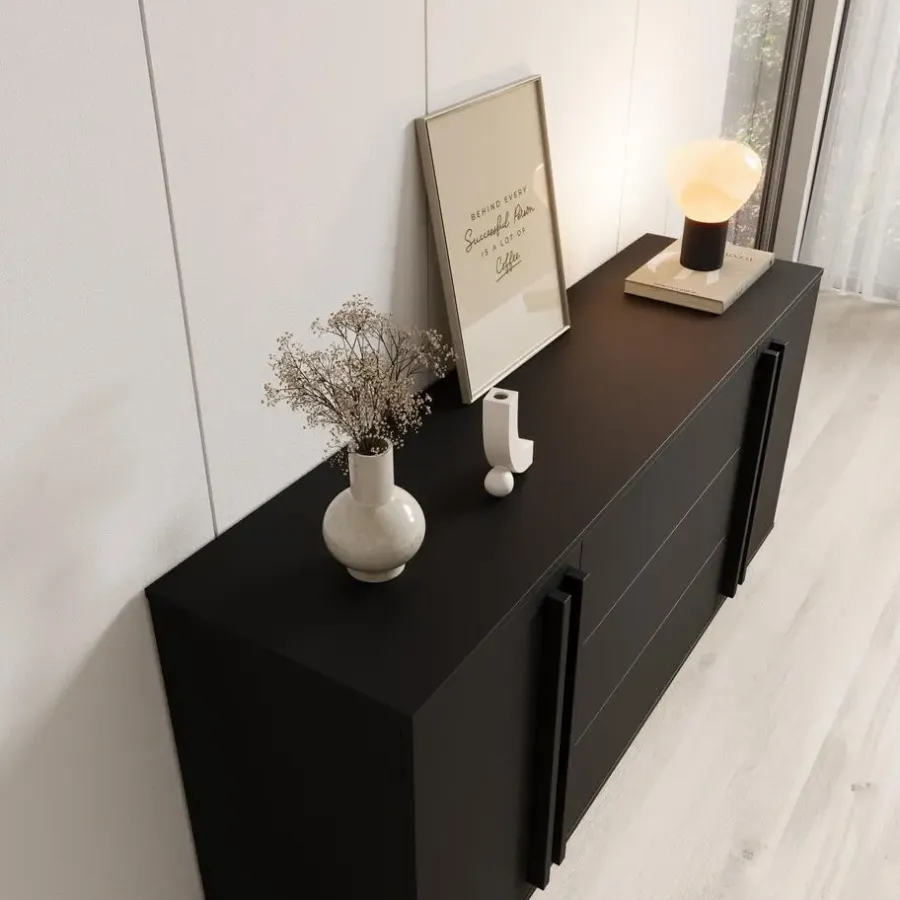 Dressoirs-Meubella - Hydra - Dressoir - Zwart - 150x40x78 cm
